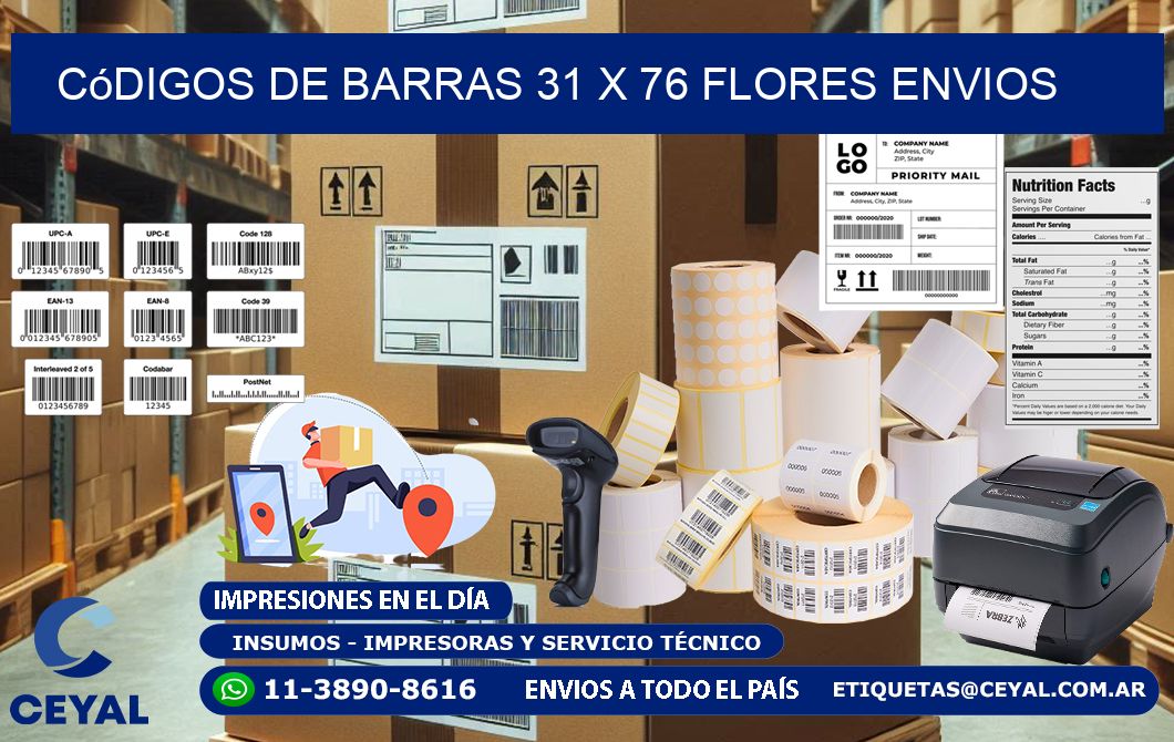 Códigos de Barras 31 x 76 flores envios