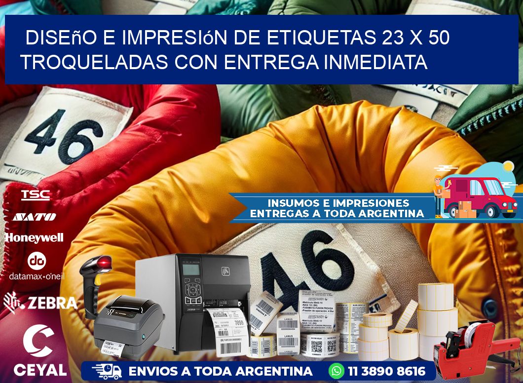 Diseño e impresión de etiquetas 23 x 50 troqueladas con entrega inmediata