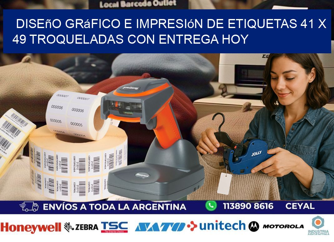 Diseño gráfico e impresión de etiquetas 41 x 49 troqueladas con entrega hoy