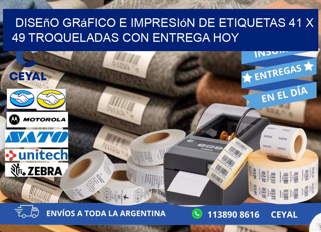 Diseño gráfico e impresión de etiquetas 41 x 49 troqueladas con entrega hoy