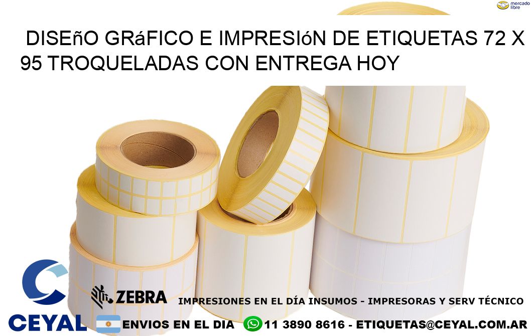 Diseño gráfico e impresión de etiquetas 72 x 95 troqueladas con entrega hoy