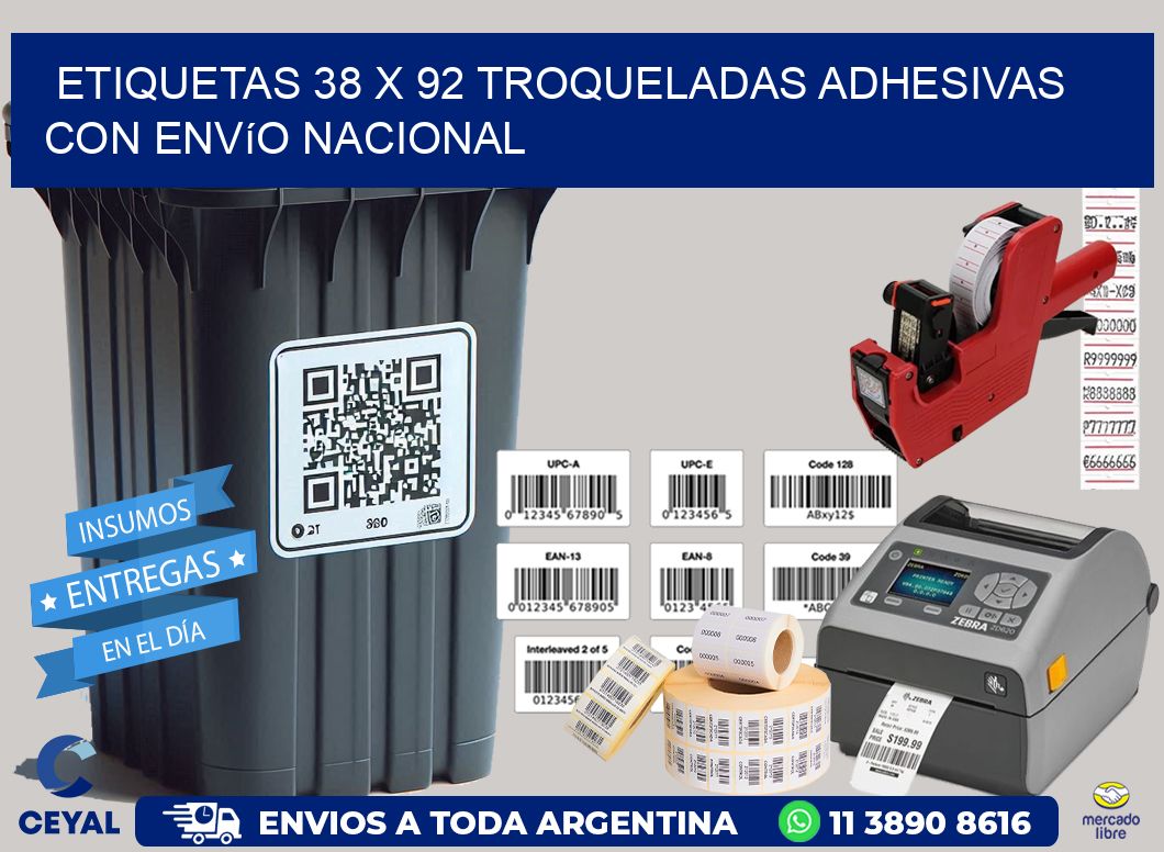Etiquetas 38 x 92 troqueladas adhesivas con envío nacional