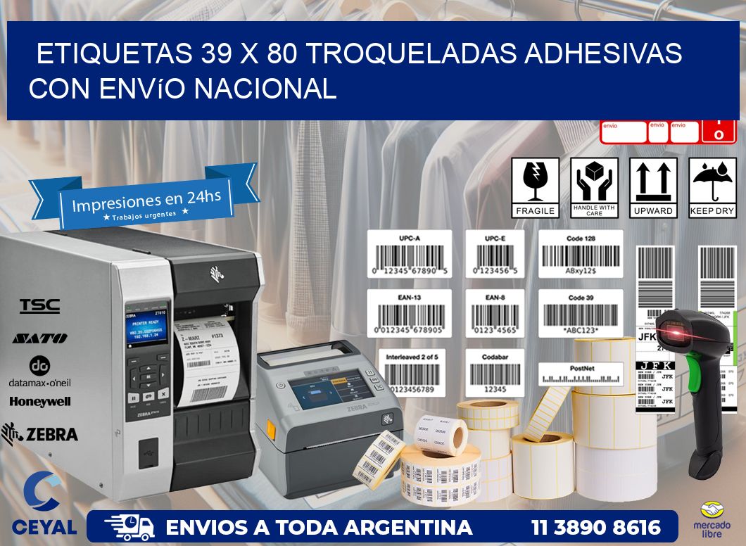 Etiquetas 39 x 80 troqueladas adhesivas con envío nacional