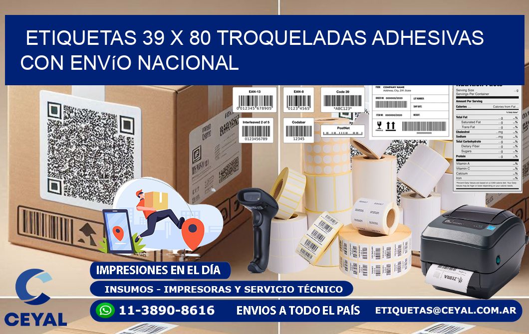 Etiquetas 39 x 80 troqueladas adhesivas con envío nacional