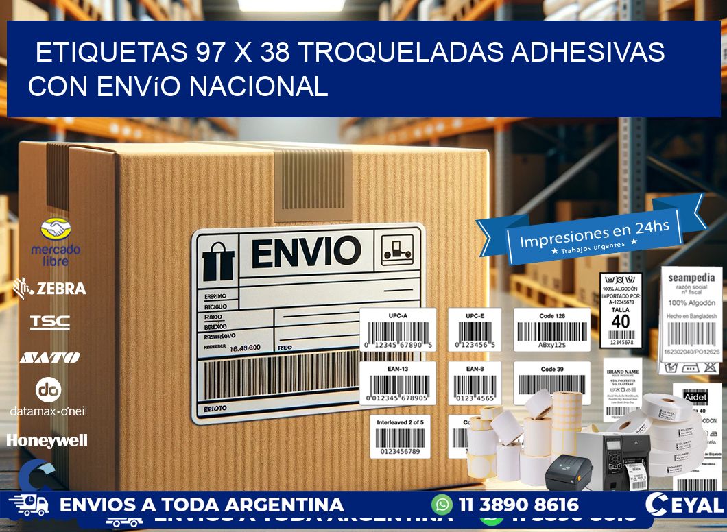 Etiquetas 97 x 38 troqueladas adhesivas con envío nacional
