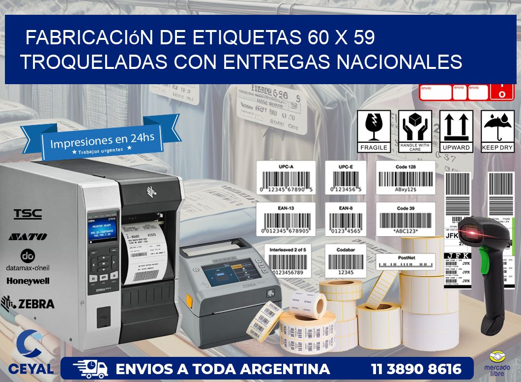 Fabricación de etiquetas 60 x 59 troqueladas con entregas nacionales