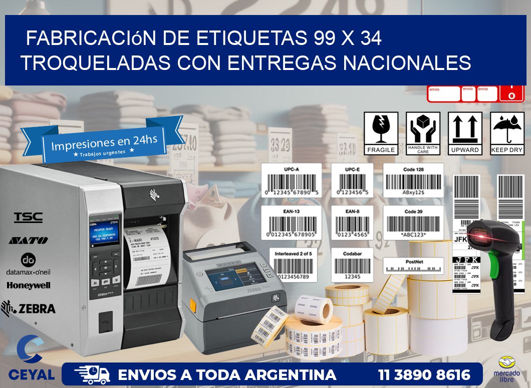 Fabricación de etiquetas 99 x 34 troqueladas con entregas nacionales