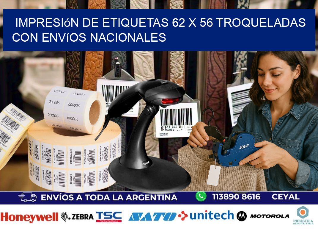 Impresión de etiquetas 62 x 56 troqueladas con envíos nacionales