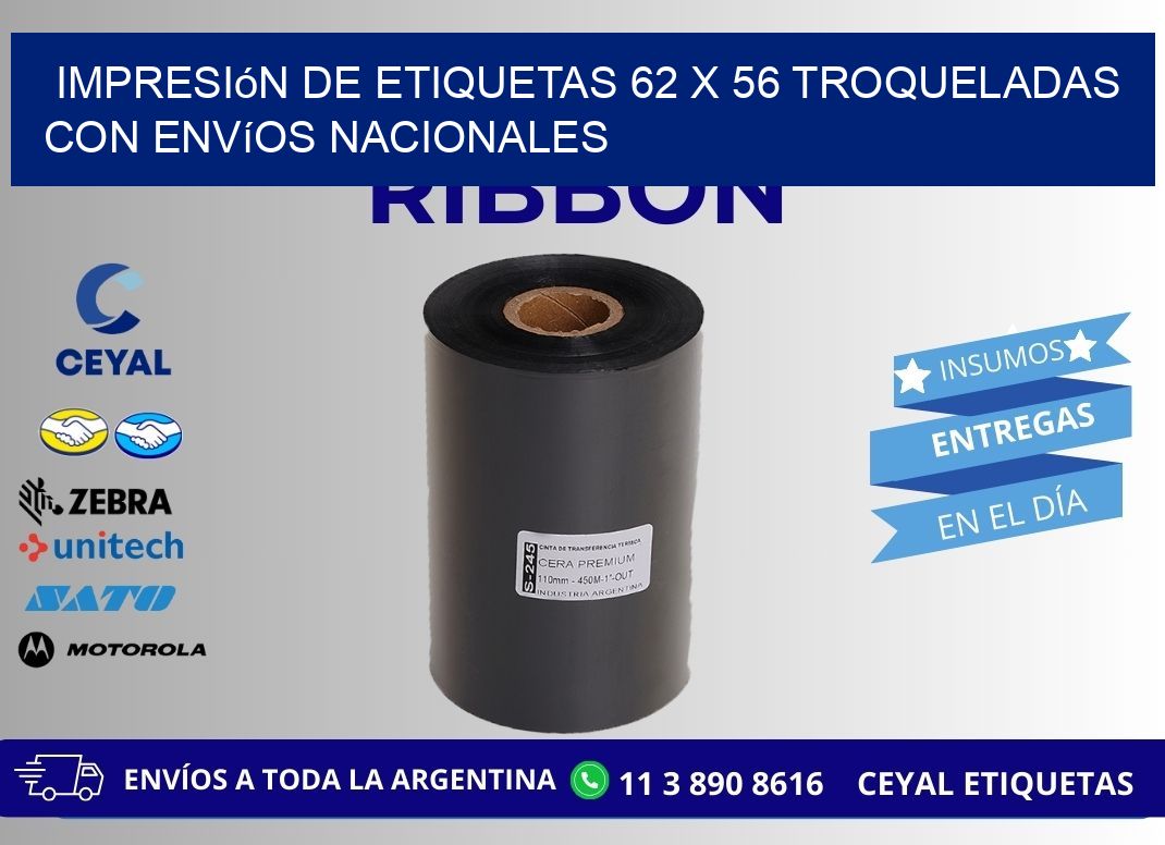 Impresión de etiquetas 62 x 56 troqueladas con envíos nacionales