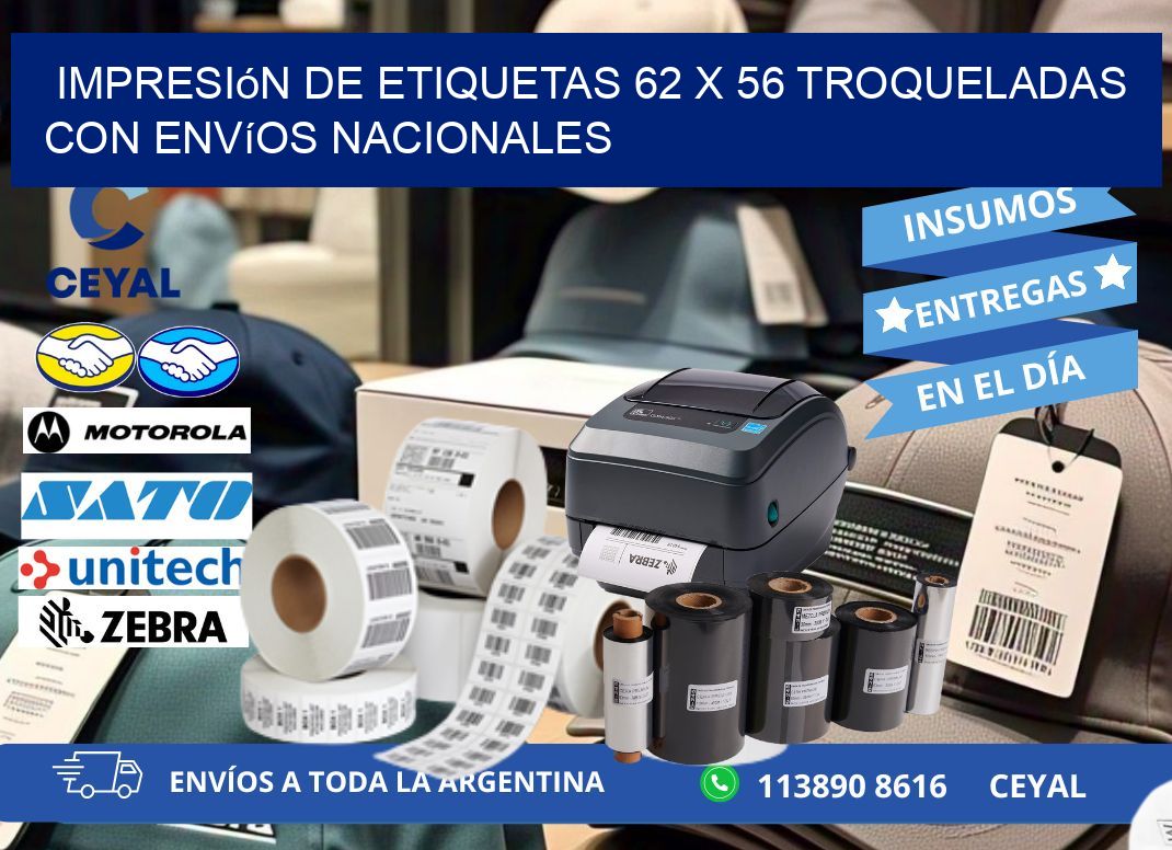 Impresión de etiquetas 62 x 56 troqueladas con envíos nacionales