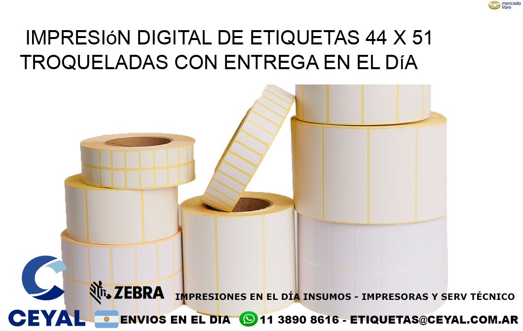 Impresión digital de etiquetas 44 x 51 troqueladas con entrega en el día