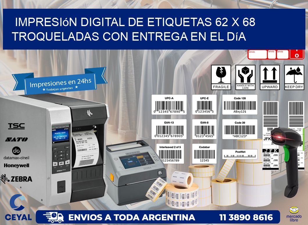 Impresión digital de etiquetas 62 x 68 troqueladas con entrega en el día