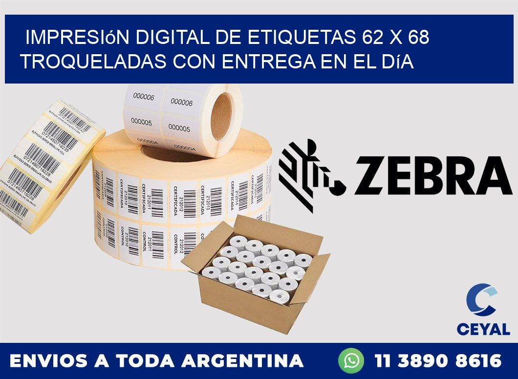 Impresión digital de etiquetas 62 x 68 troqueladas con entrega en el día