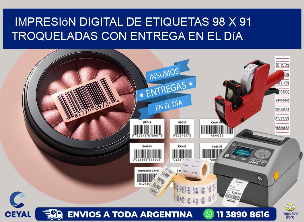 Impresión digital de etiquetas 98 x 91 troqueladas con entrega en el día