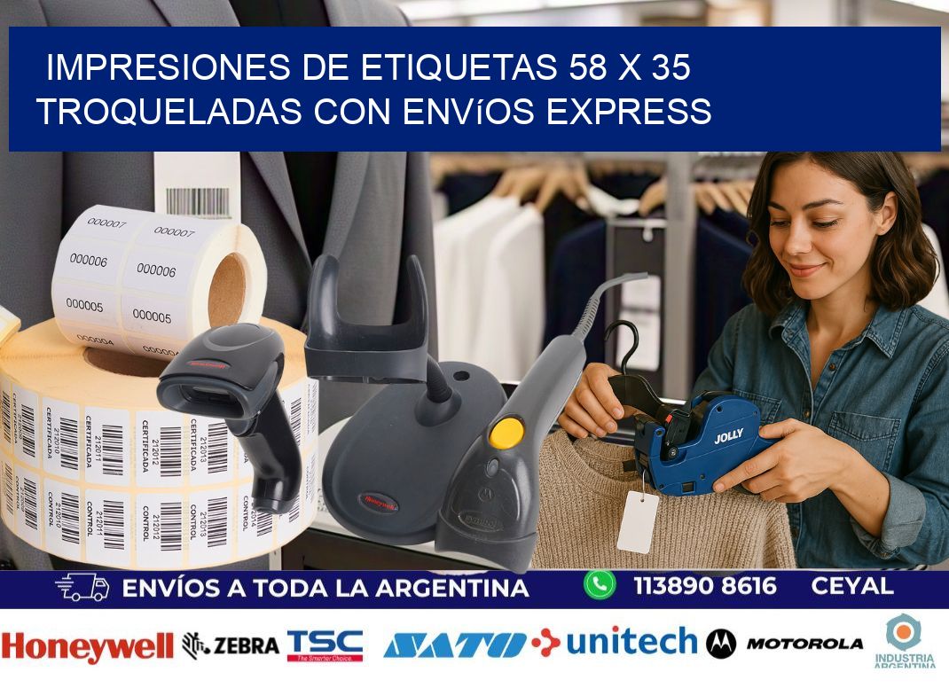 Impresiones de etiquetas 58 x 35 troqueladas con envíos express