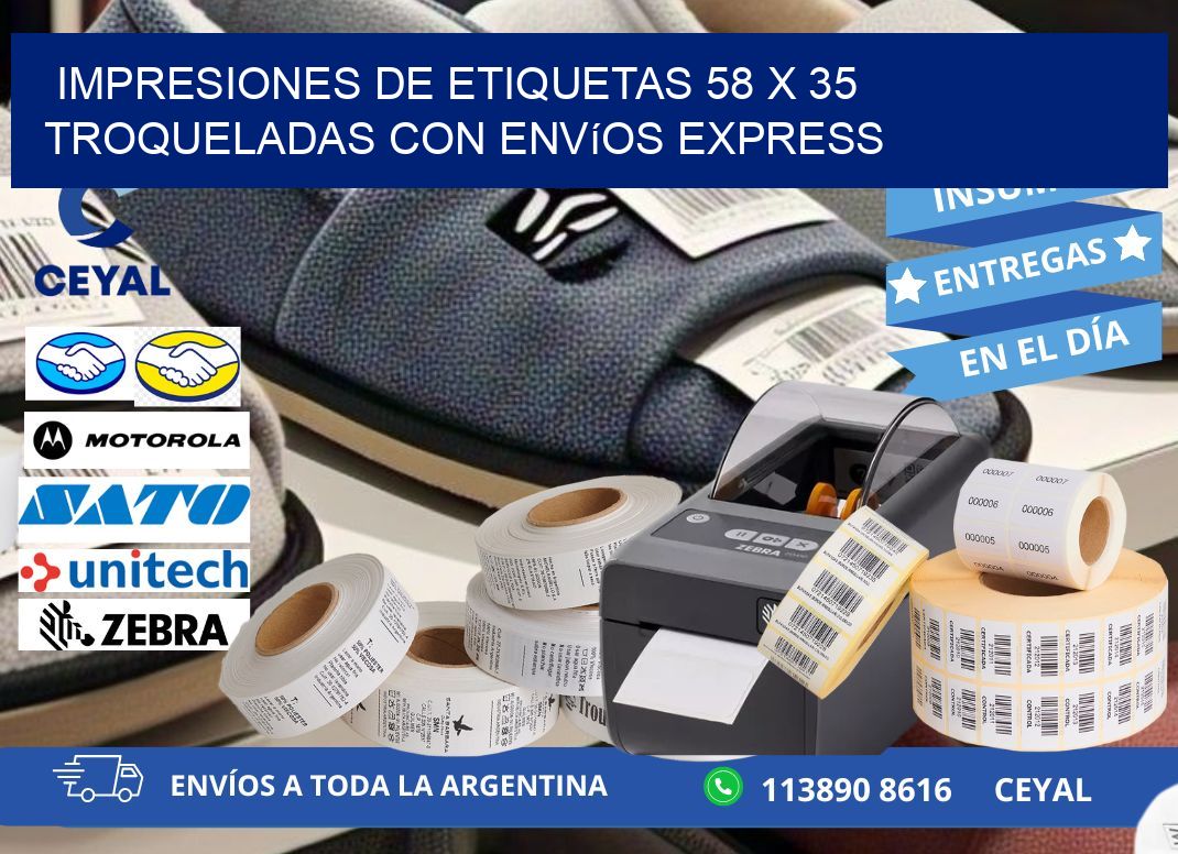 Impresiones de etiquetas 58 x 35 troqueladas con envíos express