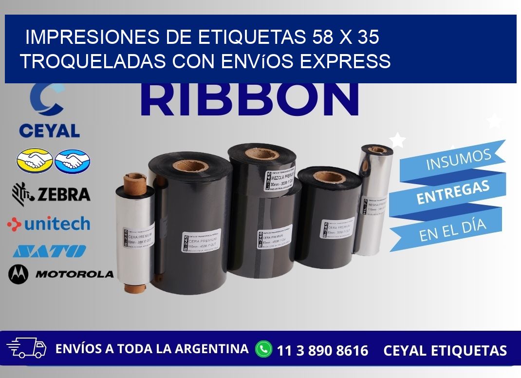Impresiones de etiquetas 58 x 35 troqueladas con envíos express
