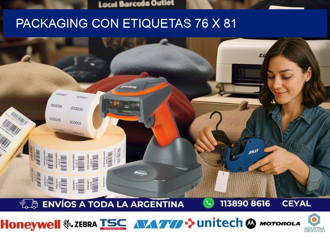 Packaging con etiquetas 76 x 81