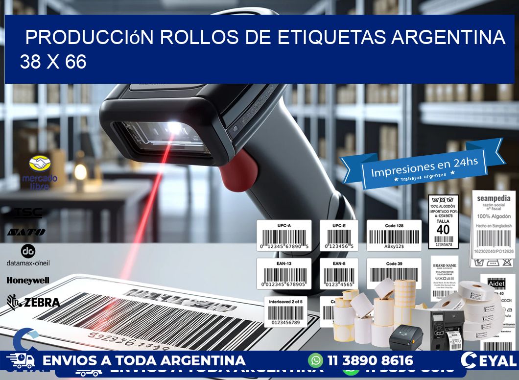 Producción ROLLOS DE ETIQUETAS ARGENTINA 38 x 66