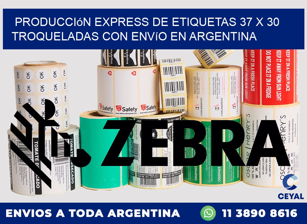 Producción express de etiquetas 37 x 30 troqueladas con envío en Argentina