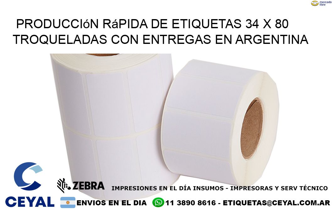 Producción rápida de etiquetas 34 x 80 troqueladas con entregas en Argentina