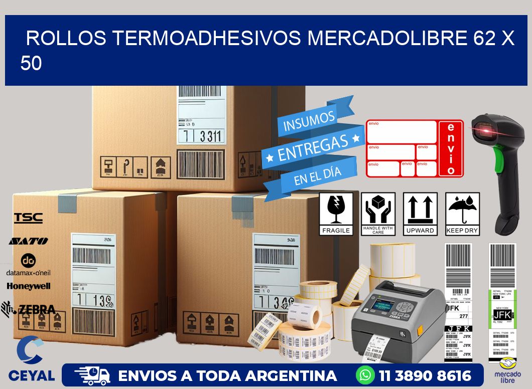 ROLLOS TERMOADHESIVOS MERCADOLIBRE 62 x 50