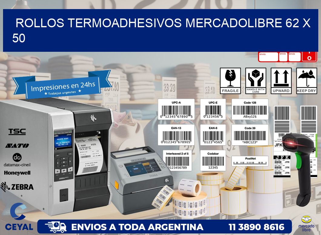 ROLLOS TERMOADHESIVOS MERCADOLIBRE 62 x 50