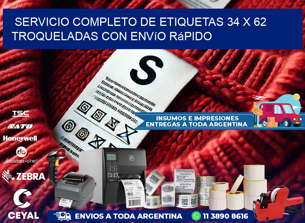 Servicio completo de etiquetas 34 x 62 troqueladas con envío rápido
