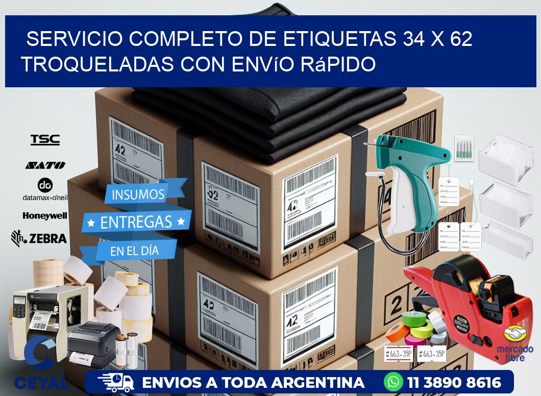 Servicio completo de etiquetas 34 x 62 troqueladas con envío rápido
