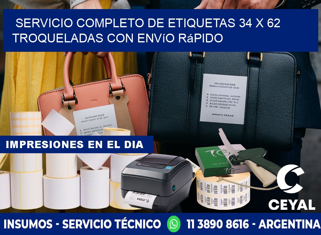 Servicio completo de etiquetas 34 x 62 troqueladas con envío rápido