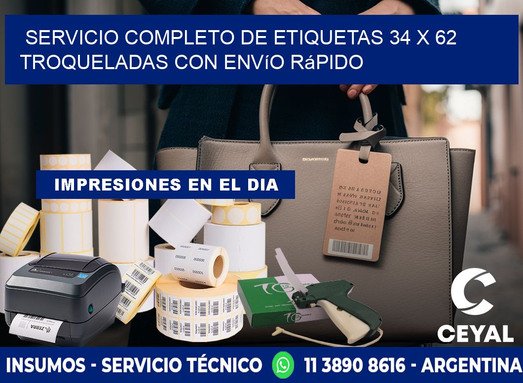 Servicio completo de etiquetas 34 x 62 troqueladas con envío rápido