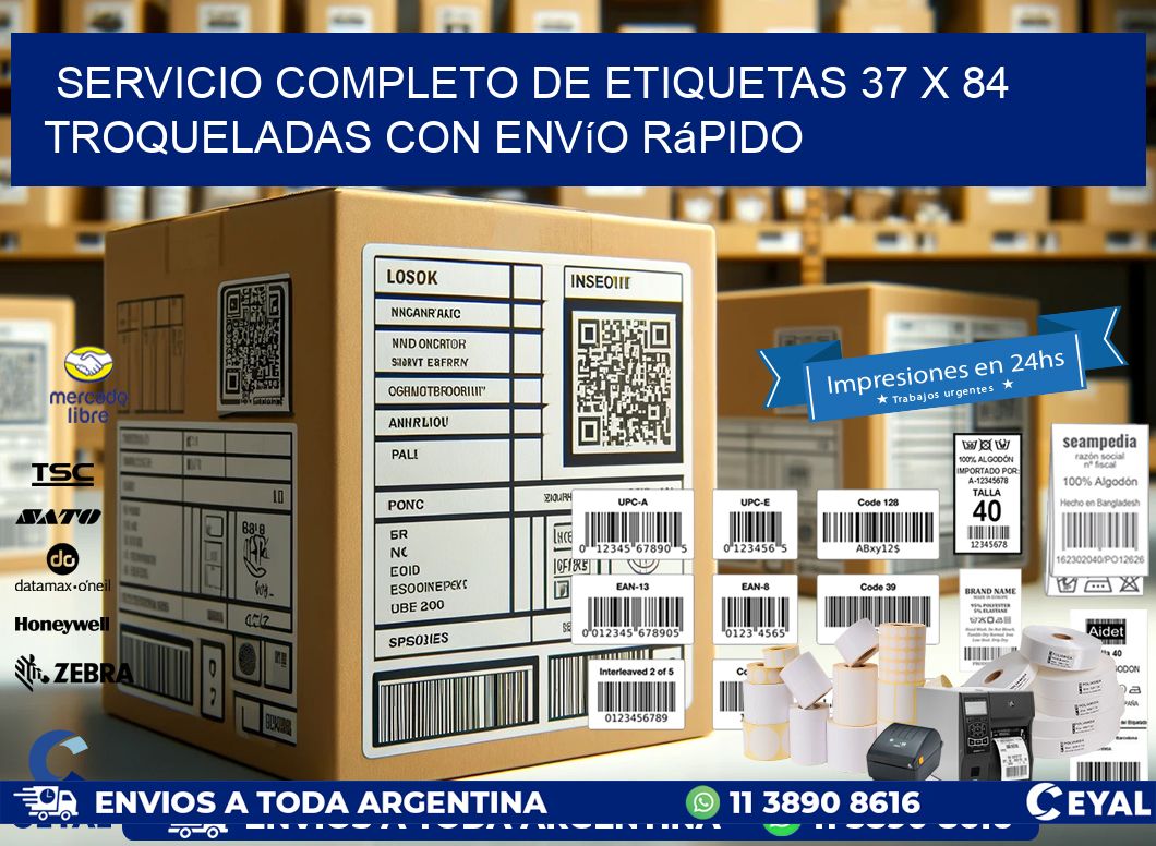 Servicio completo de etiquetas 37 x 84 troqueladas con envío rápido