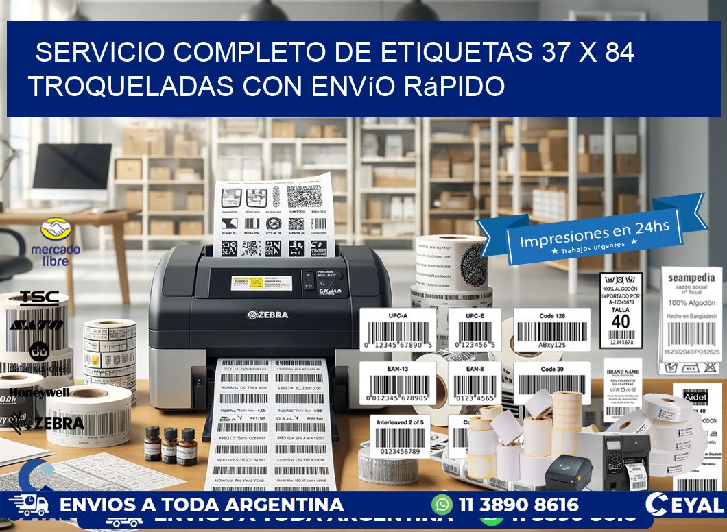 Servicio completo de etiquetas 37 x 84 troqueladas con envío rápido