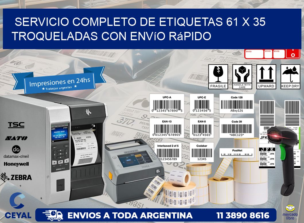 Servicio completo de etiquetas 61 x 35 troqueladas con envío rápido