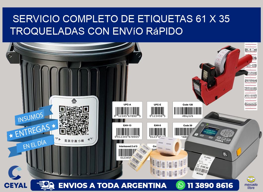 Servicio completo de etiquetas 61 x 35 troqueladas con envío rápido
