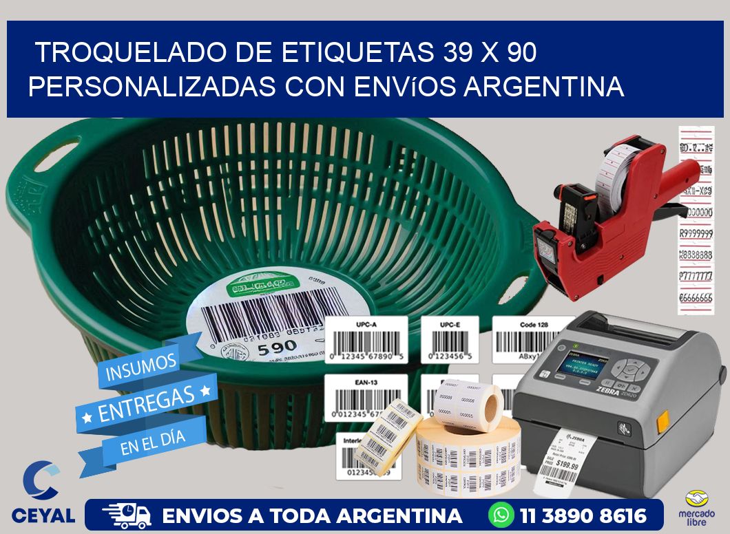 Troquelado de etiquetas 39 x 90 personalizadas con envíos Argentina