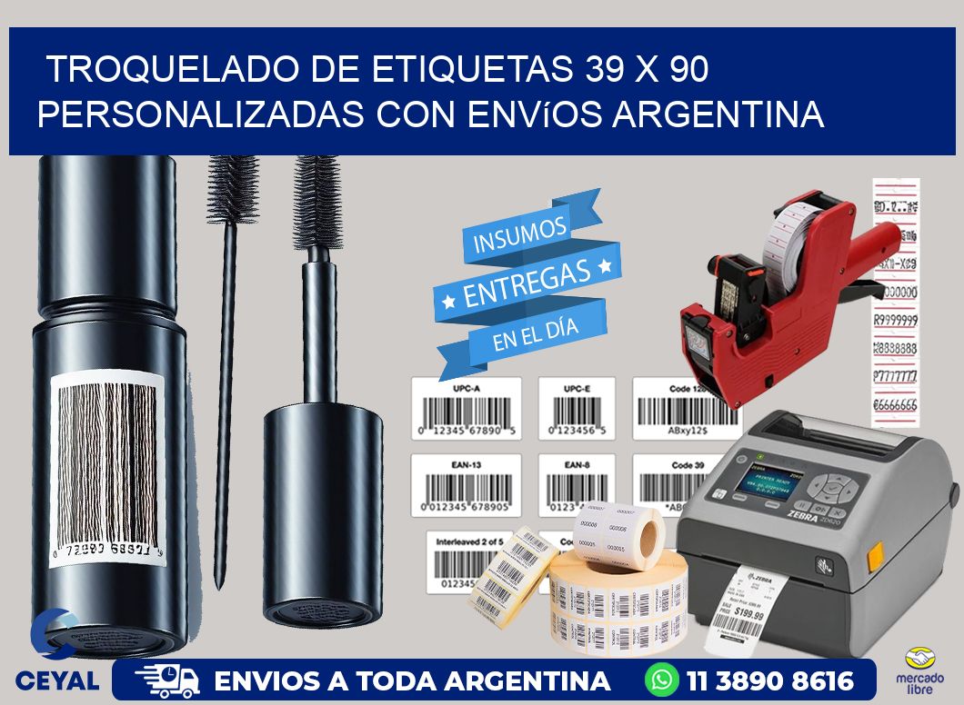 Troquelado de etiquetas 39 x 90 personalizadas con envíos Argentina