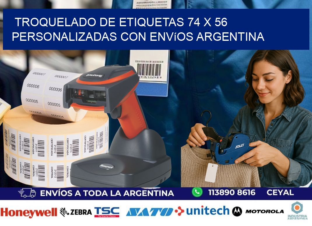 Troquelado de etiquetas 74 x 56 personalizadas con envíos Argentina