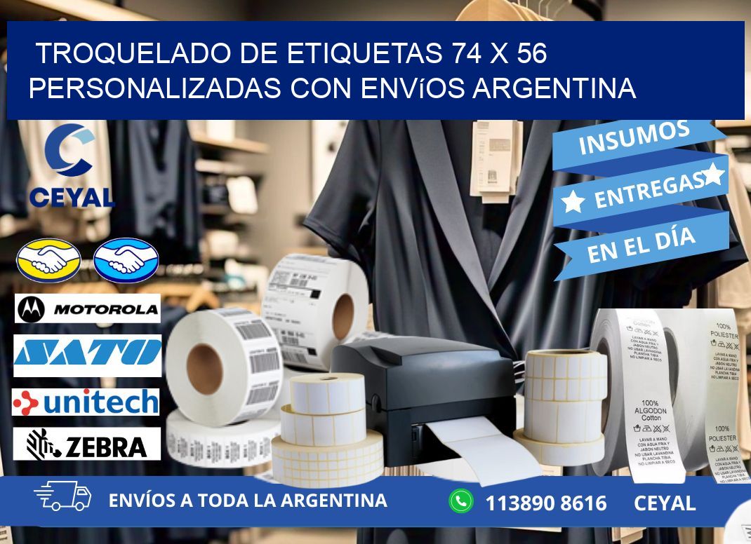 Troquelado de etiquetas 74 x 56 personalizadas con envíos Argentina