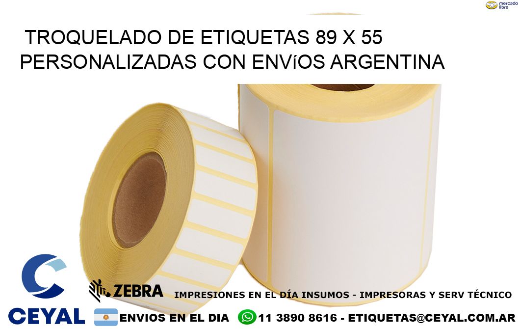 Troquelado de etiquetas 89 x 55 personalizadas con envíos Argentina