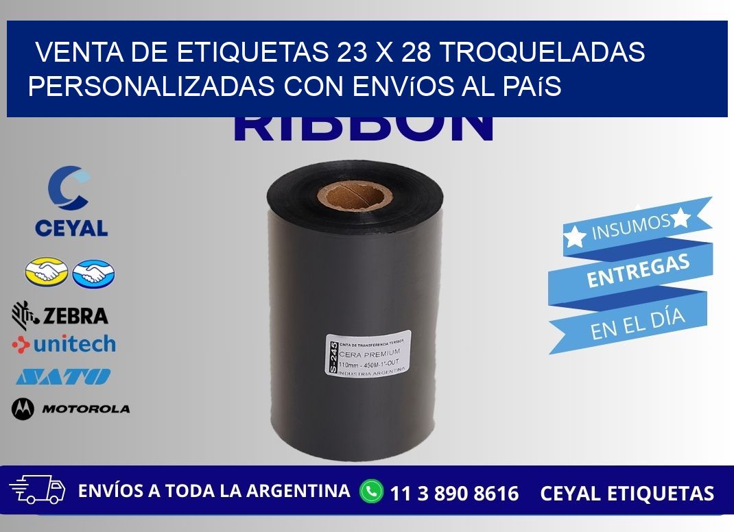 Venta de etiquetas 23 x 28 troqueladas personalizadas con envíos al país