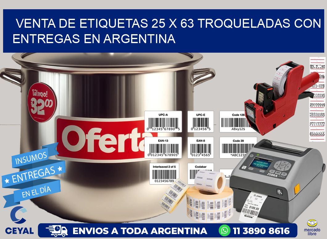Venta de etiquetas 25 x 63 troqueladas con entregas en Argentina