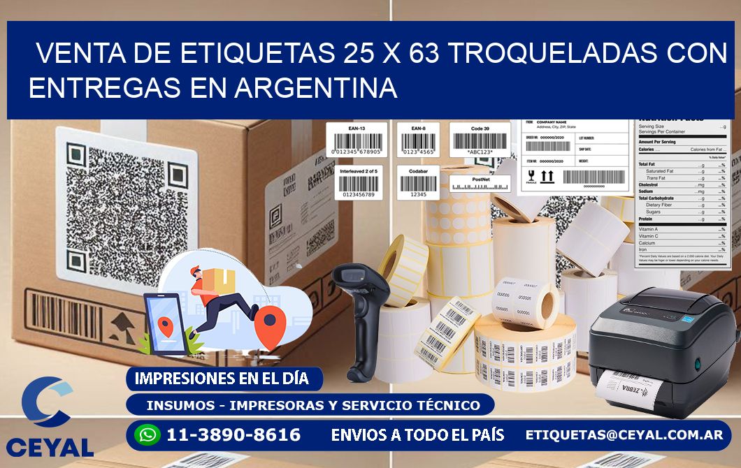 Venta de etiquetas 25 x 63 troqueladas con entregas en Argentina
