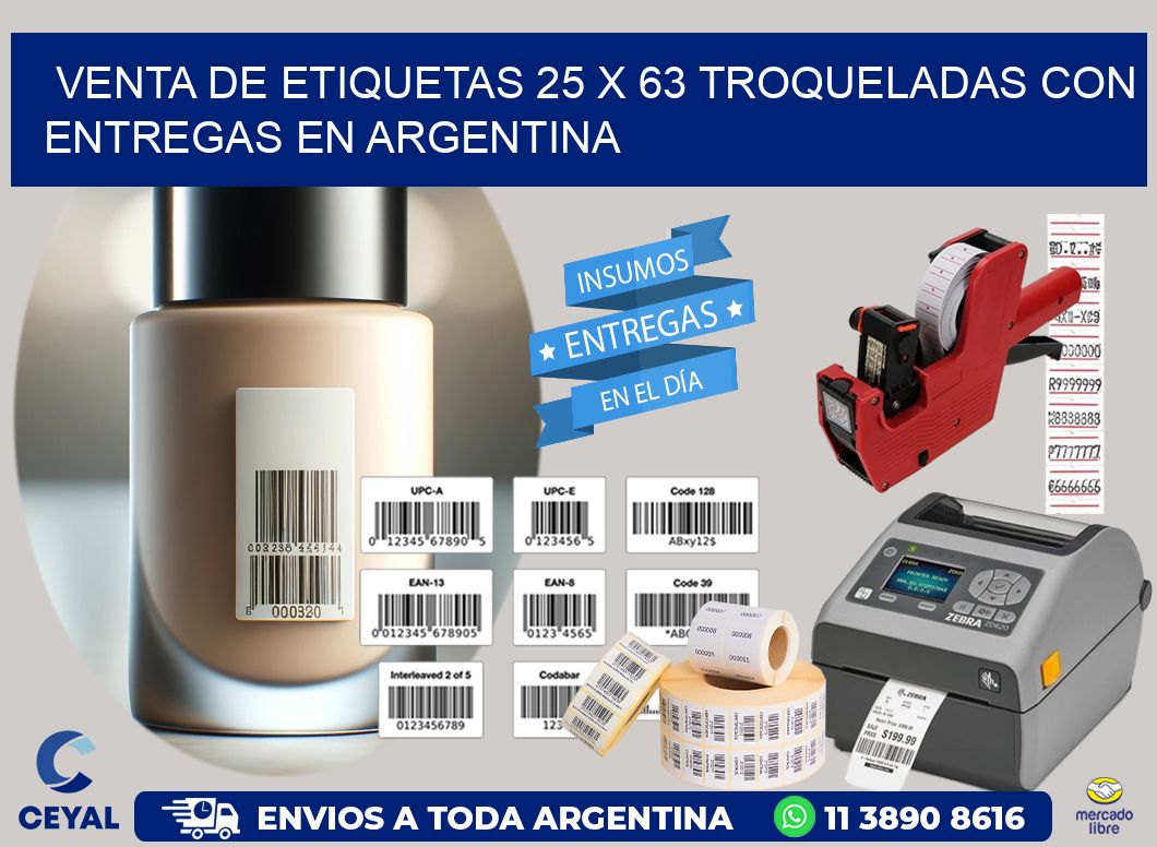 Venta de etiquetas 25 x 63 troqueladas con entregas en Argentina