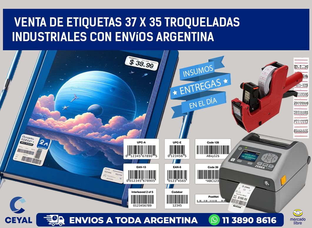 Venta de etiquetas 37 x 35 troqueladas industriales con envíos Argentina