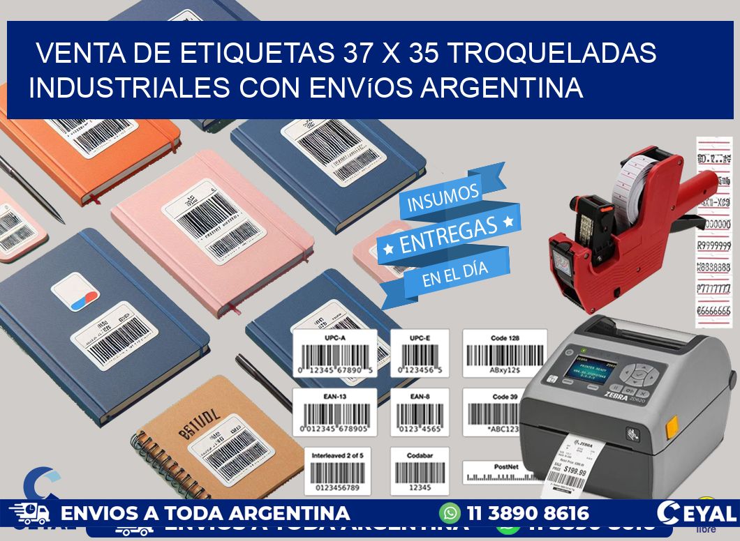 Venta de etiquetas 37 x 35 troqueladas industriales con envíos Argentina