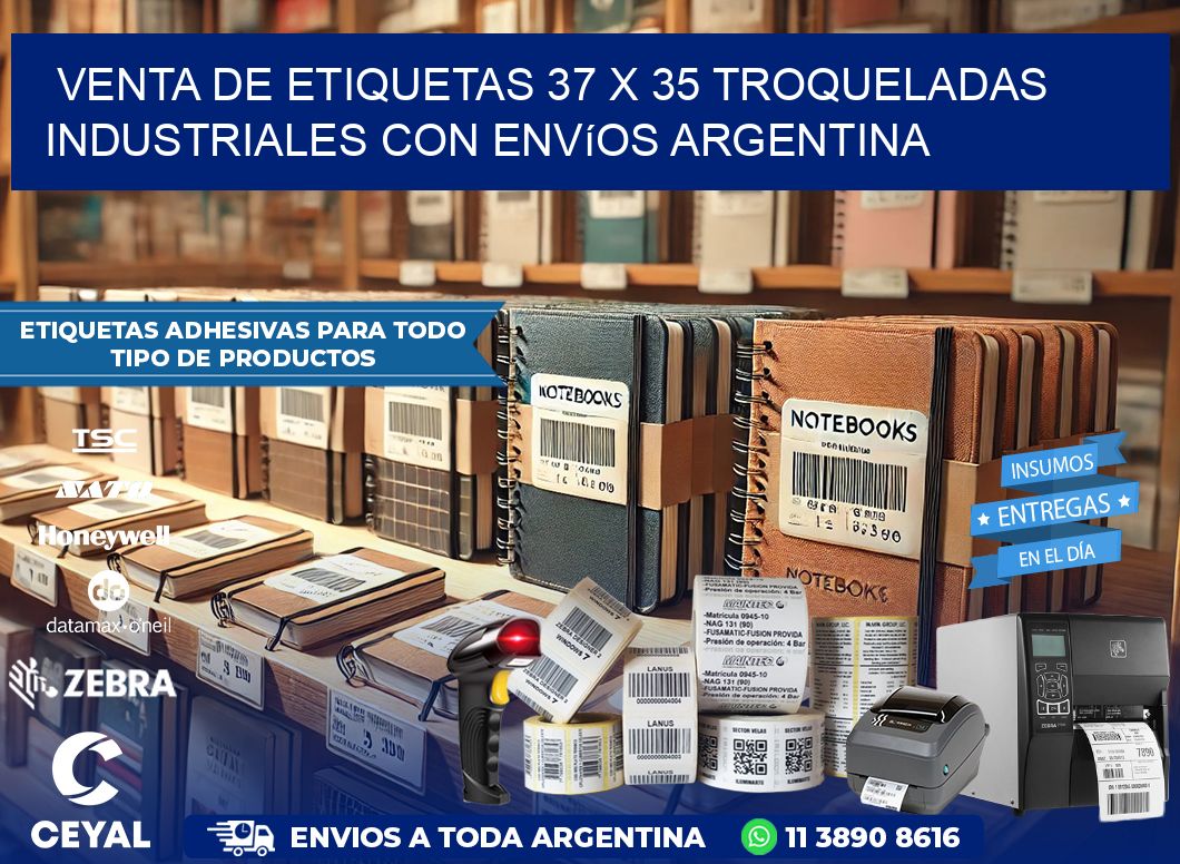 Venta de etiquetas 37 x 35 troqueladas industriales con envíos Argentina