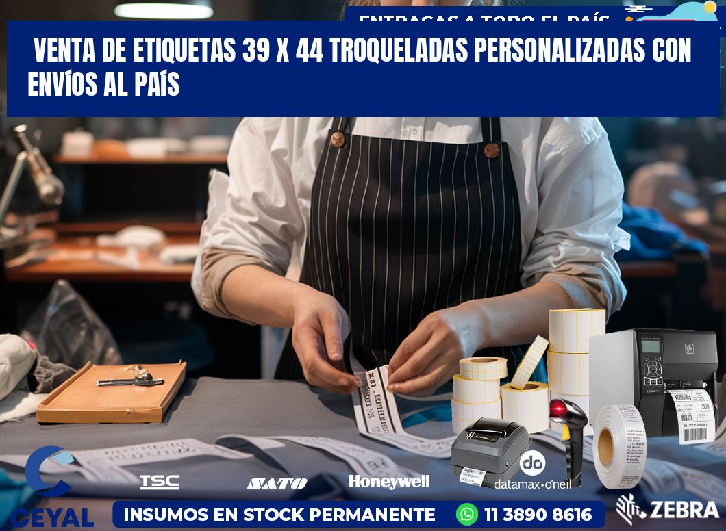 Venta de etiquetas 39 x 44 troqueladas personalizadas con envíos al país