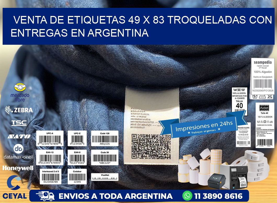Venta de etiquetas 49 x 83 troqueladas con entregas en Argentina
