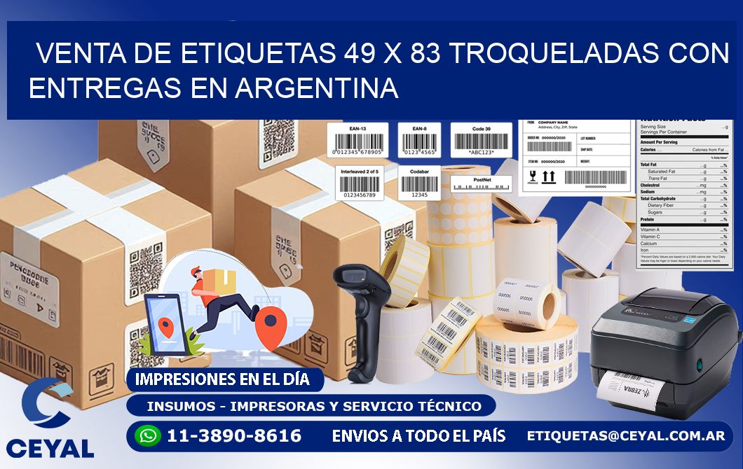 Venta de etiquetas 49 x 83 troqueladas con entregas en Argentina